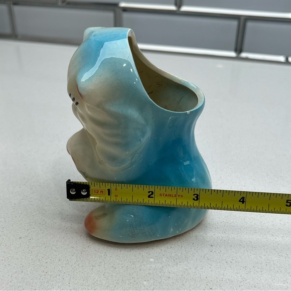 Vintage Persian Cat Kitten Planter MCM 1950s Mid-Century Modern Blue Bud Vase - Picture 15 of 16